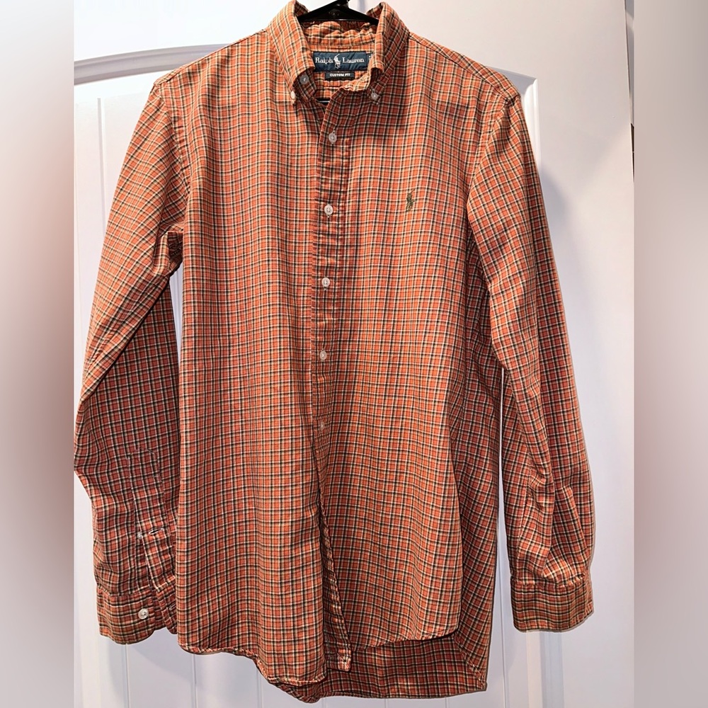 Ralph Lauren Button Down Shirt Men Small Long Sleeve Burnt Orange Plaid